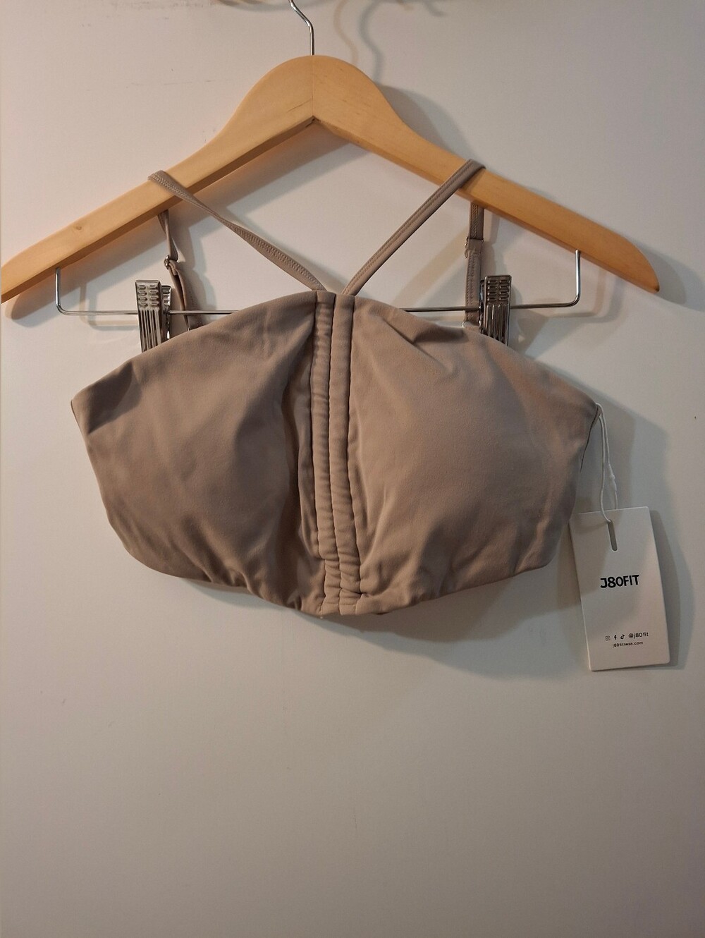 J80FIT NWT Beige Bralette Crop Top Ruched Back Adjustable Size 12L